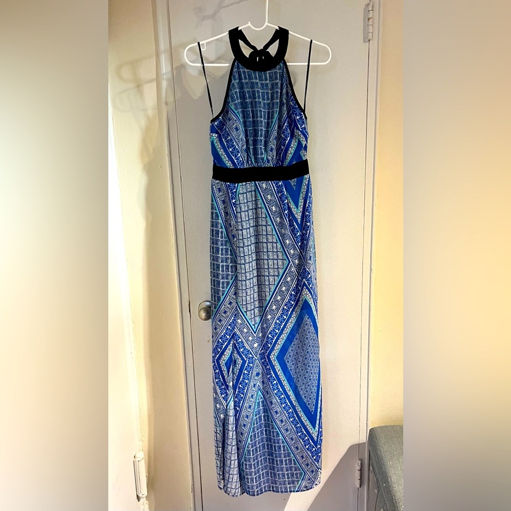 Forever 21 Blue Mosaic Halter-Neck Maxi Dress Size Small